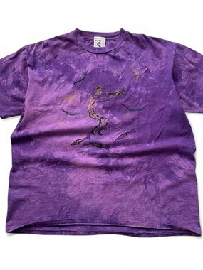 Vintage 1990s Purple Native American Kokopelli Graphic Tie-Dye Mens T-Shirt XL